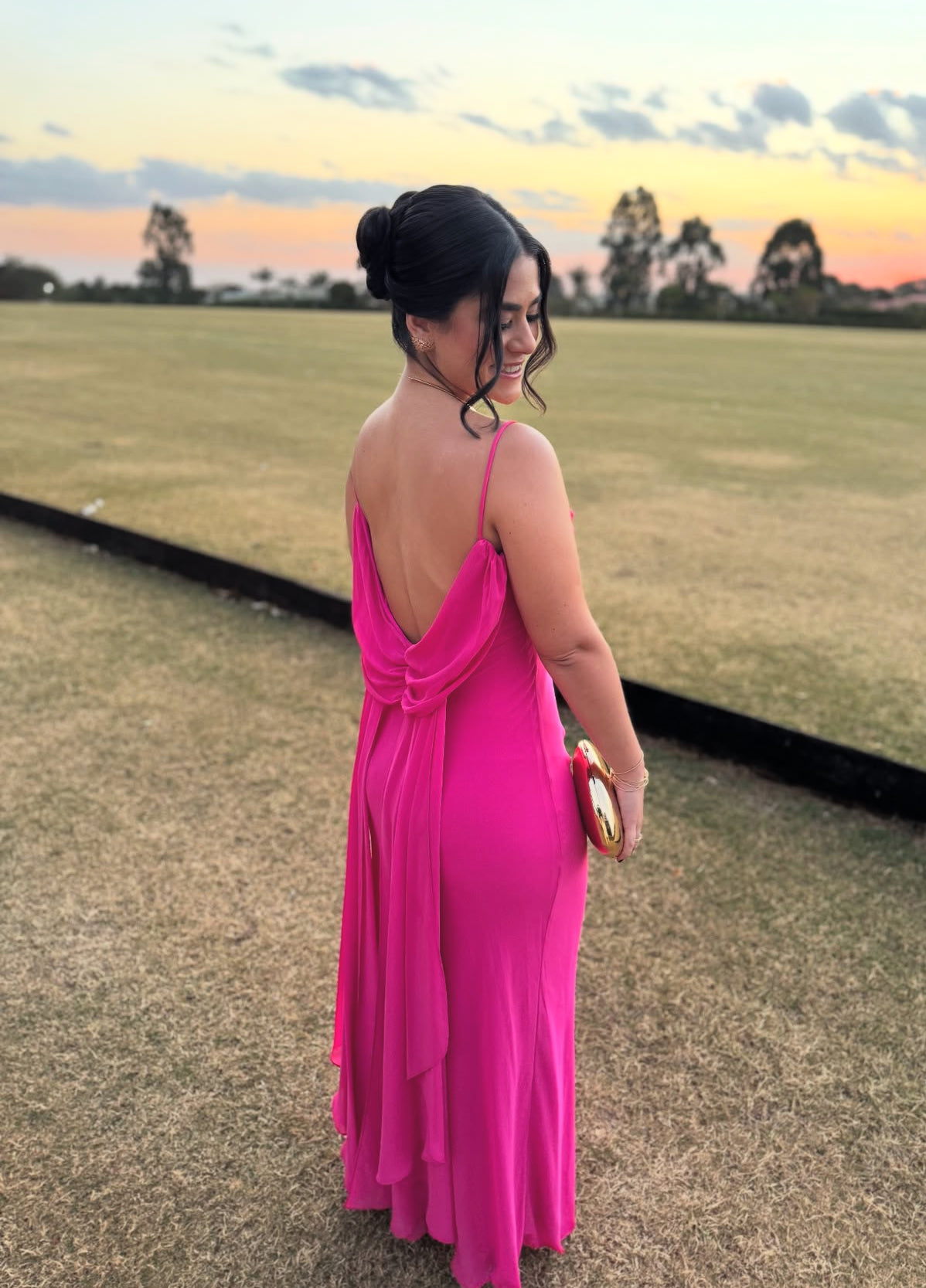 Robe de soirée sirène rose à bretelles spaghetti en mousseline de soie J8011