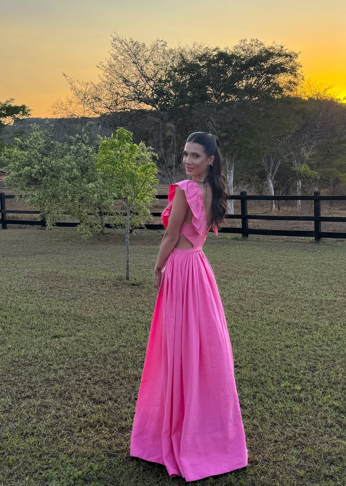 Hot Pink A Line Long Party Dress Wedding Guest Dress J8836