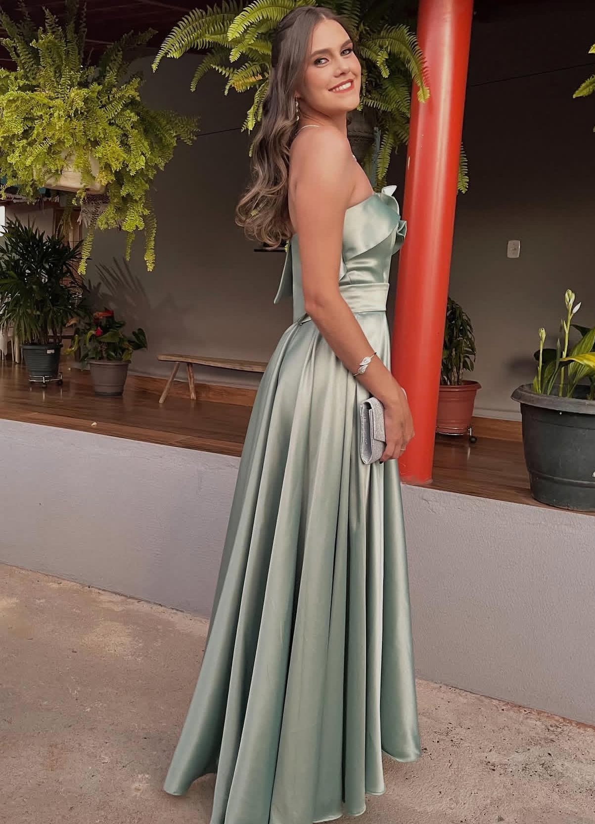 A Line Satin Bridesmaid Dresses Wedding Guest Dress J7761