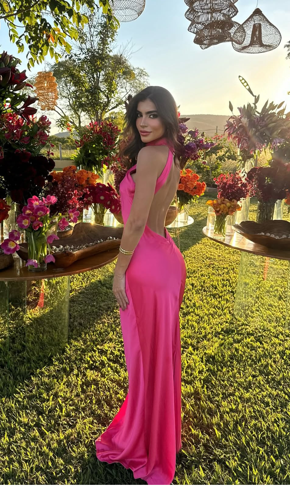Halter Sheath Hot Pink Evening Dress Sexy Backless Formal Party Dress J7021