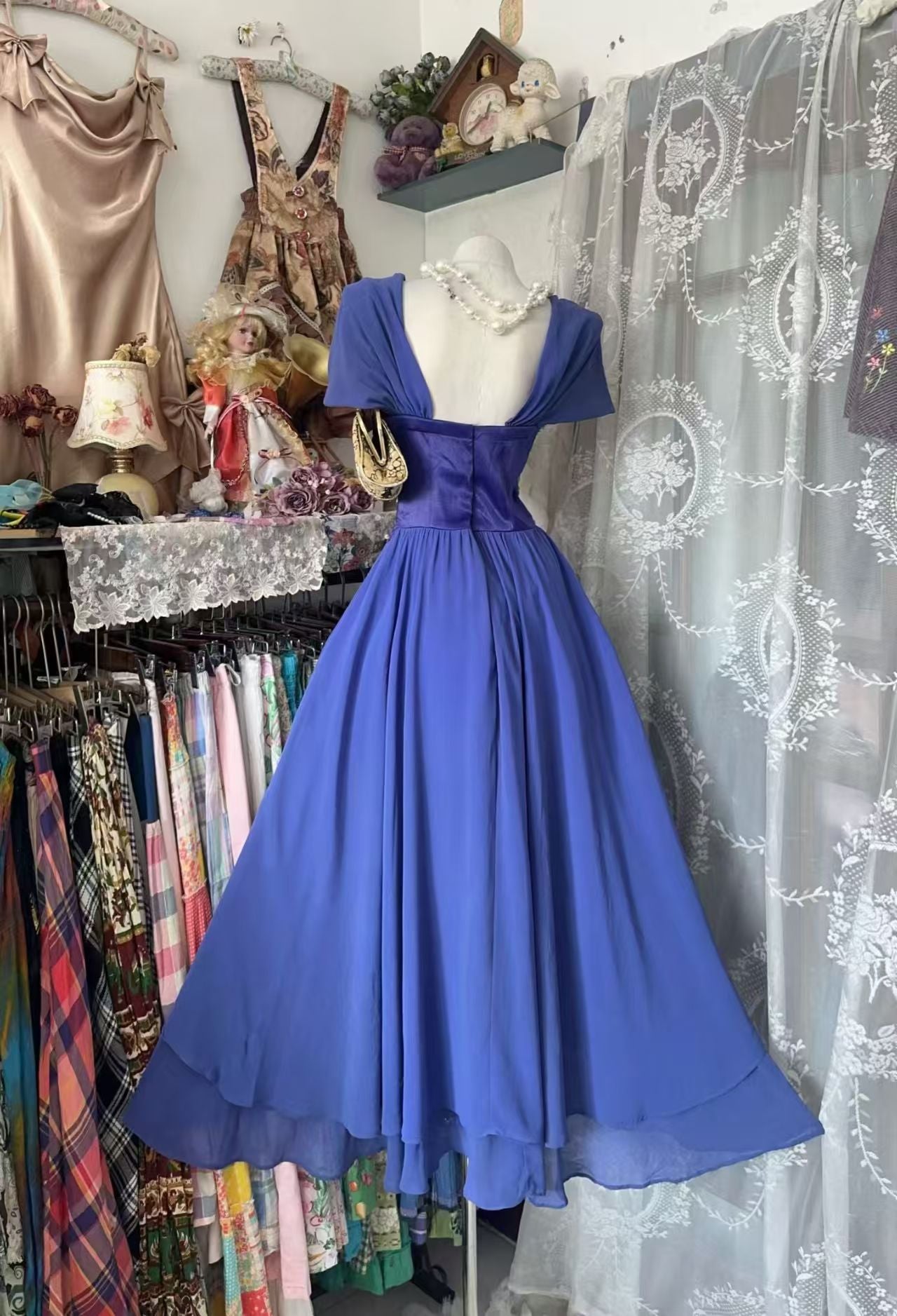 A Line Blue Chiffon Birthday Dress Princess Homecoming Dress J10918