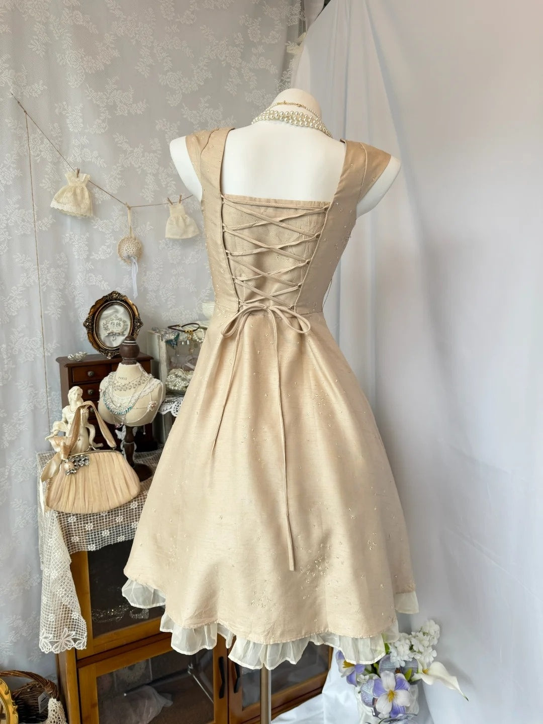 Trägerloses silbernes Vintage-Abendkleid, A-Linie, Geburtstagskleid J9370