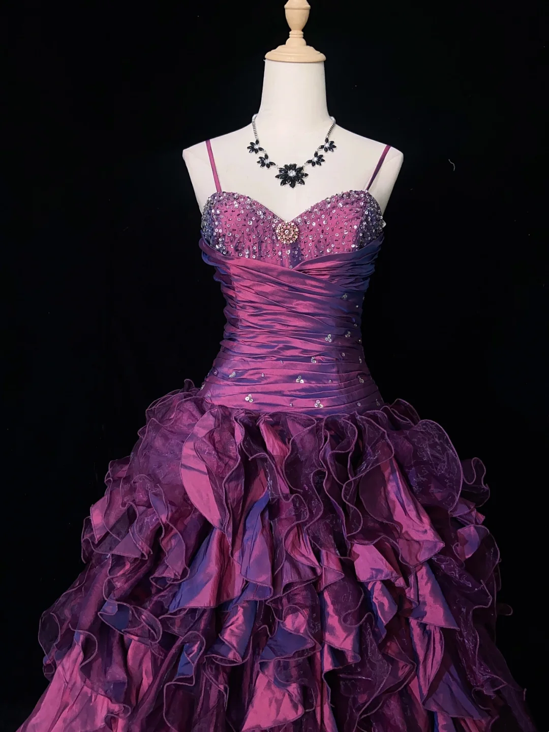 A Line Fuchsia Ruffle Prom Dress Vintage Birthday Gown J9785