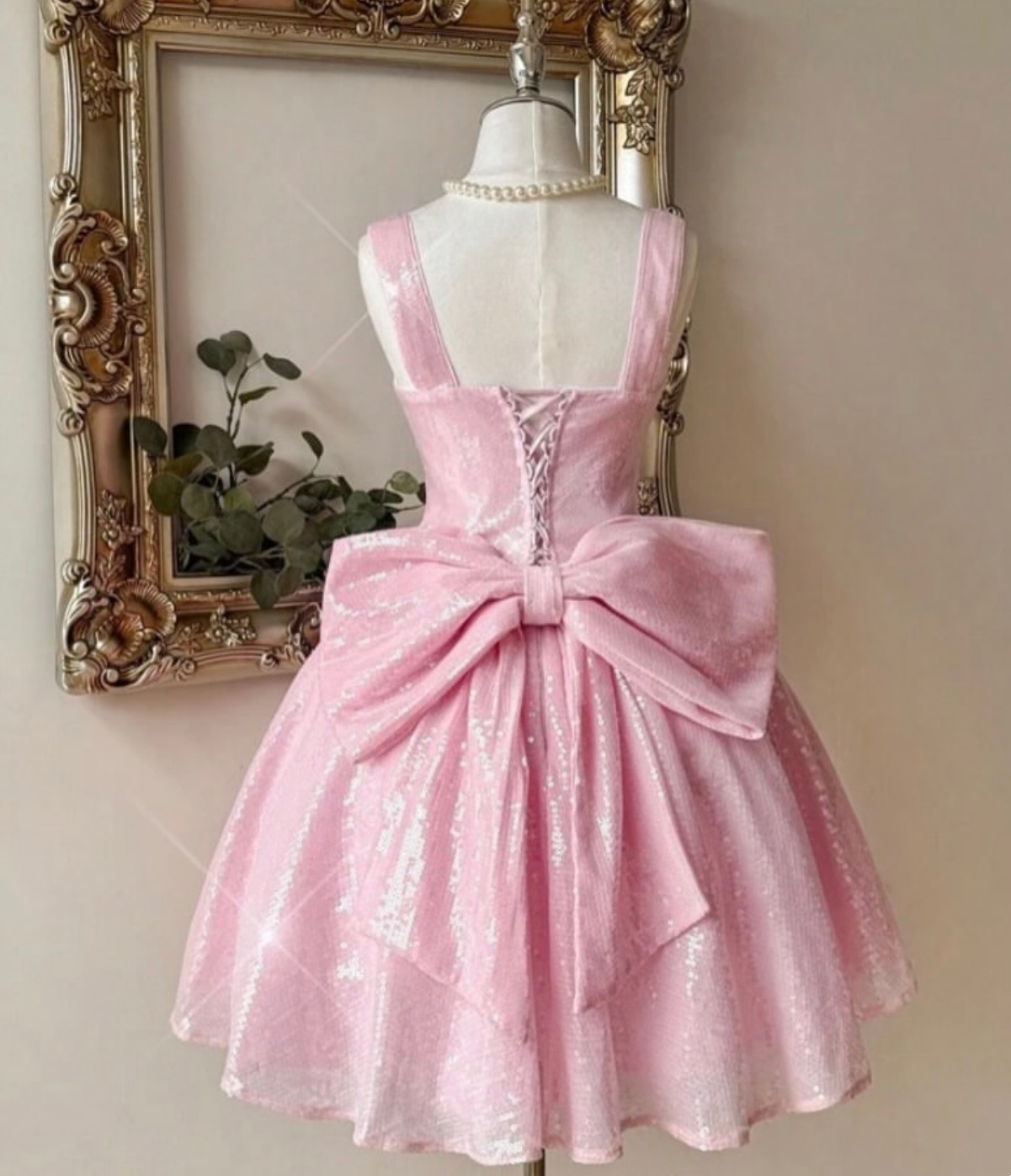 A Line Pink Sequin Homecoming Dress Short Birthday Dress J11355