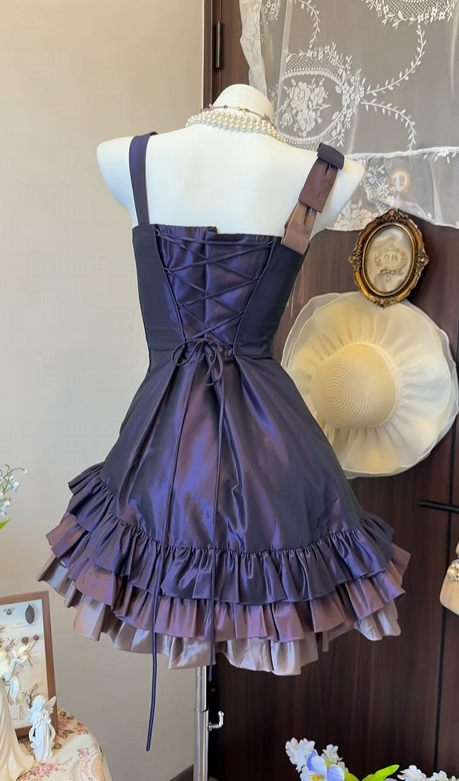 A Line Purple Satin Homecoming Dress Ruffled Birthday Dress J11177