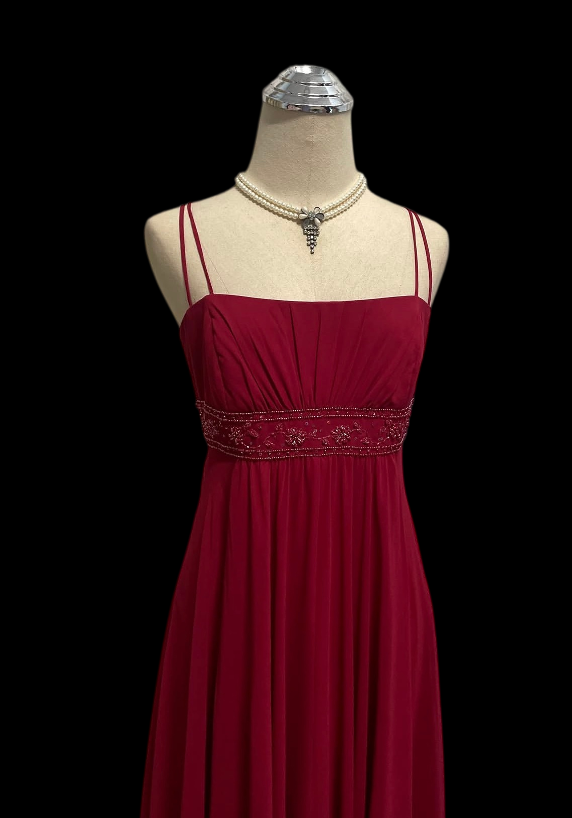 A Line Red Chiffon Retro Prom Dress Formal Evening Gown J12065