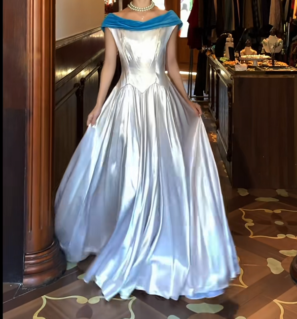 A Line White Satin Formal Prom Dress Princess Gown Evening Dress J9670