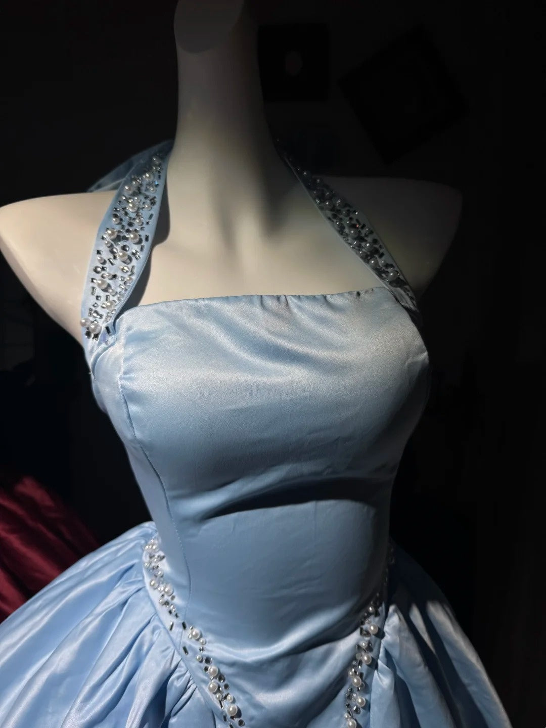 Robe de bal bustier violette en satin avec appliques, robe de soirée formelle J9413