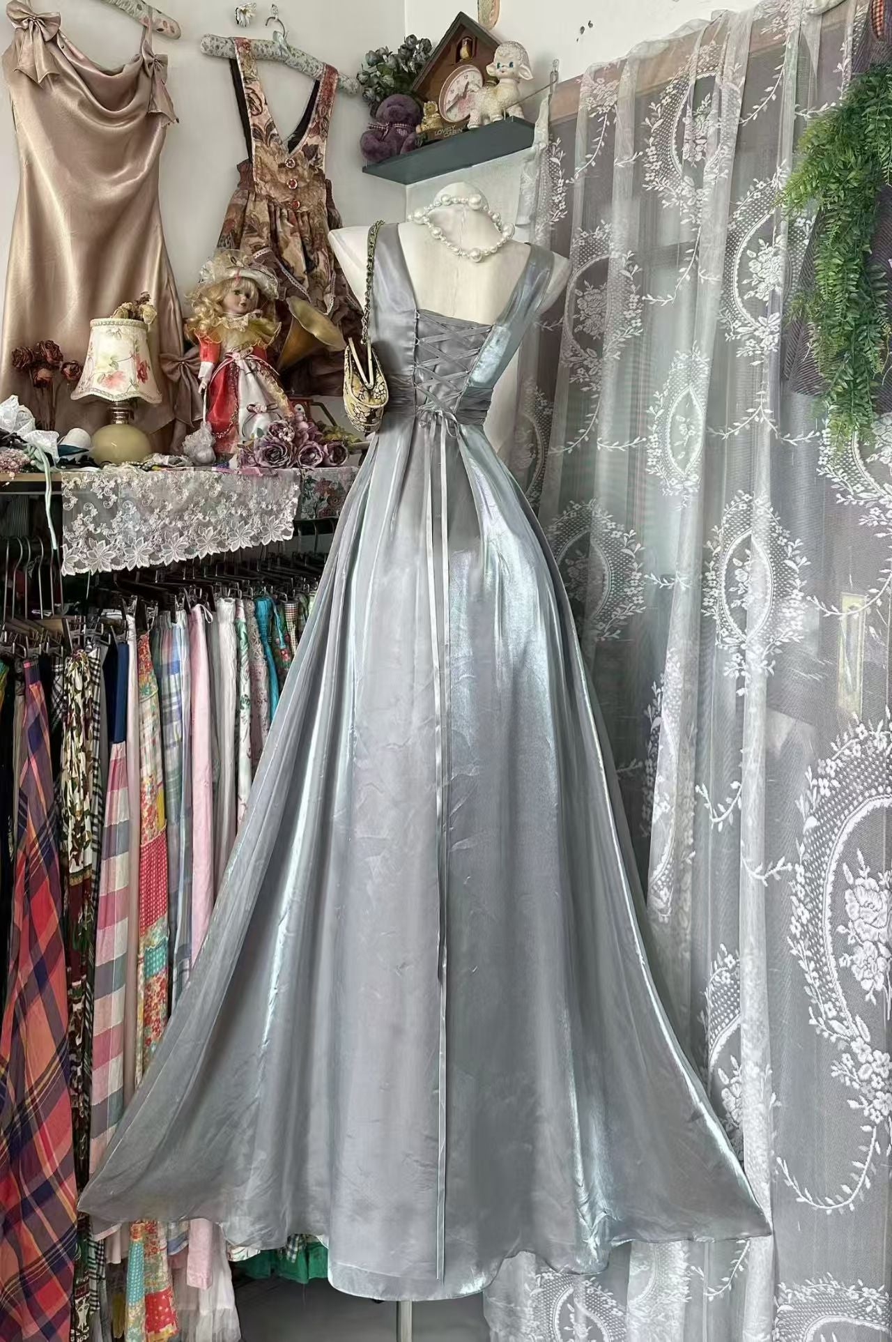 Robe de bal bustier violette en satin avec appliques, robe de soirée formelle J9413