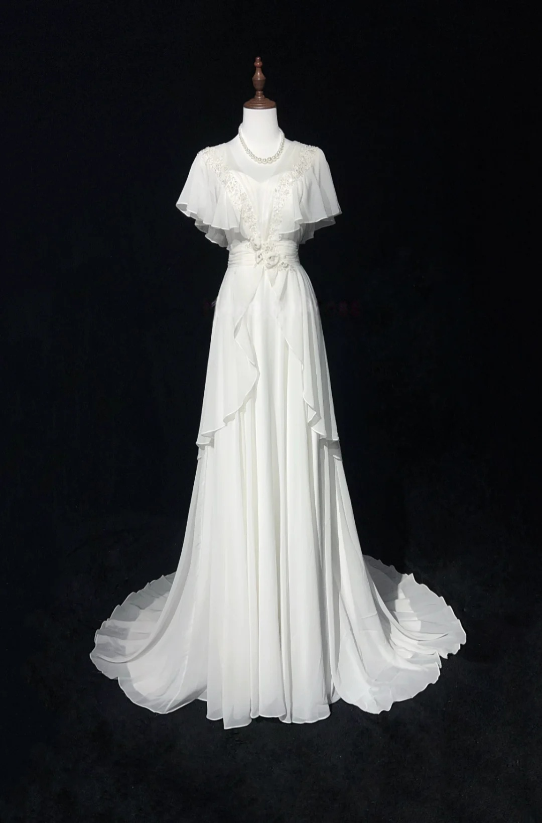 A Line White Chiffon Modest Wedding Dress For Bridal J9751 JulyProm A Line White Chiffon Modest Wedding Dress For Bridal J9751 JulyProm
