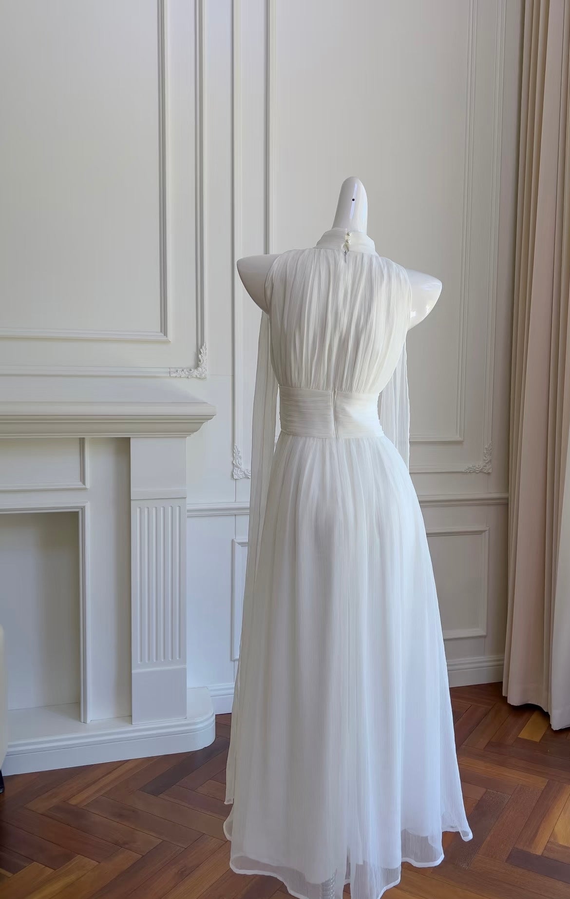 Elfenbeinfarbenes A-Linien-Chiffon-Ballkleid für formelle Abendpartys J7204