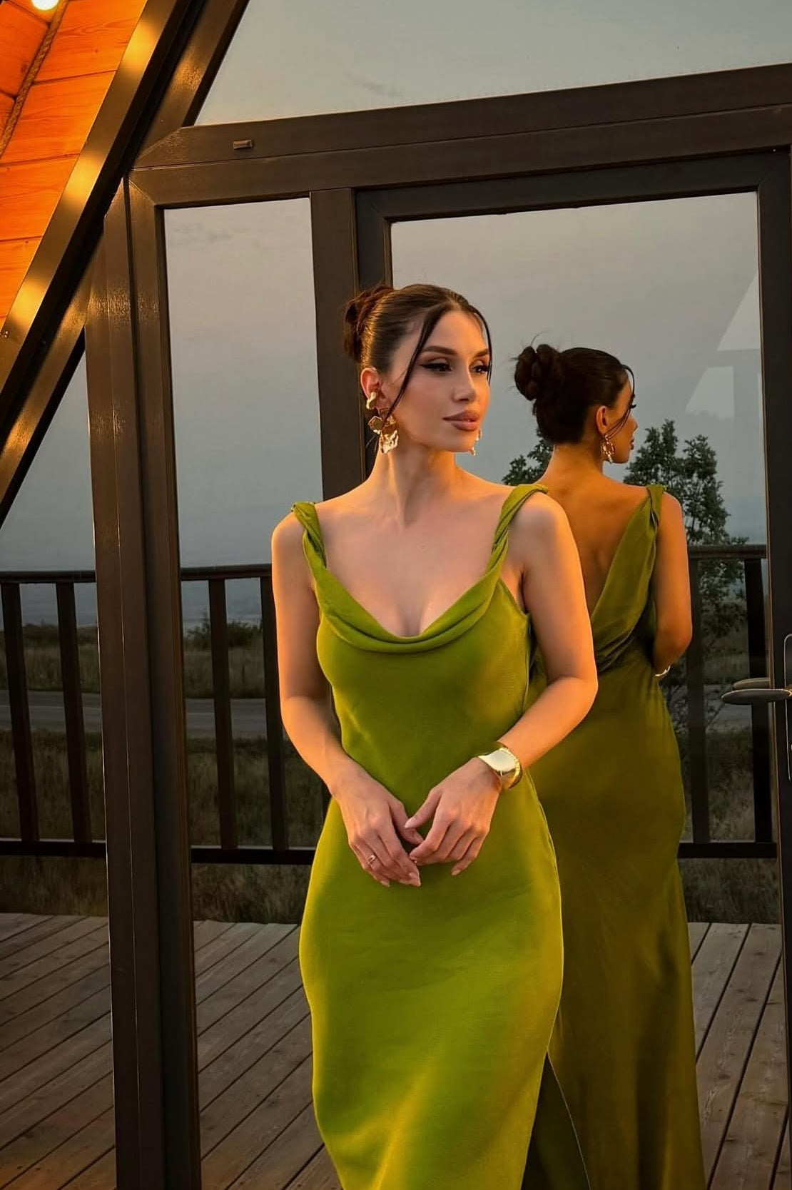 Robe fourreau verte pour invité de mariage, robe de bal longue J7834