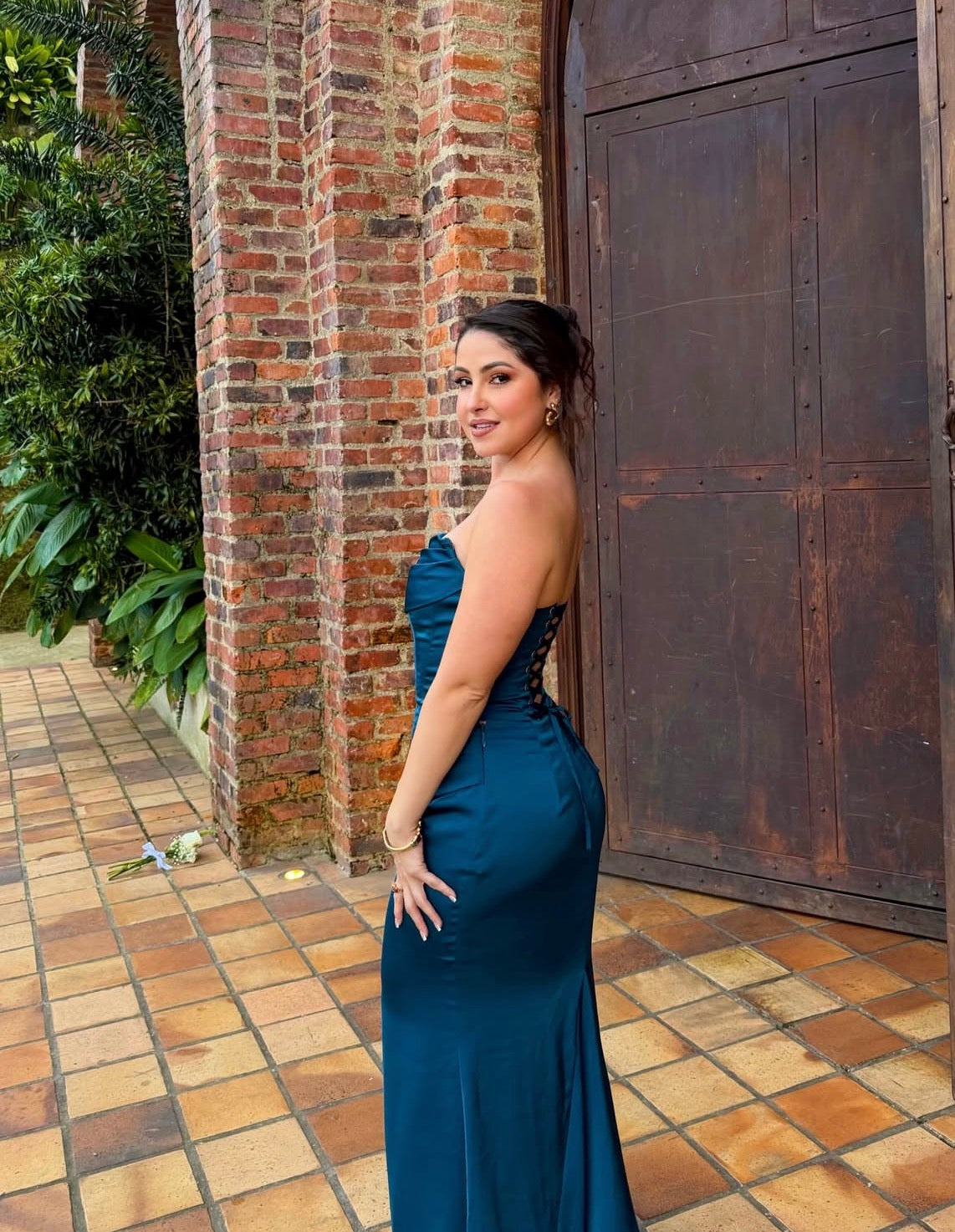 Robe de bal bustier violette en satin avec appliques, robe de soirée formelle J9413