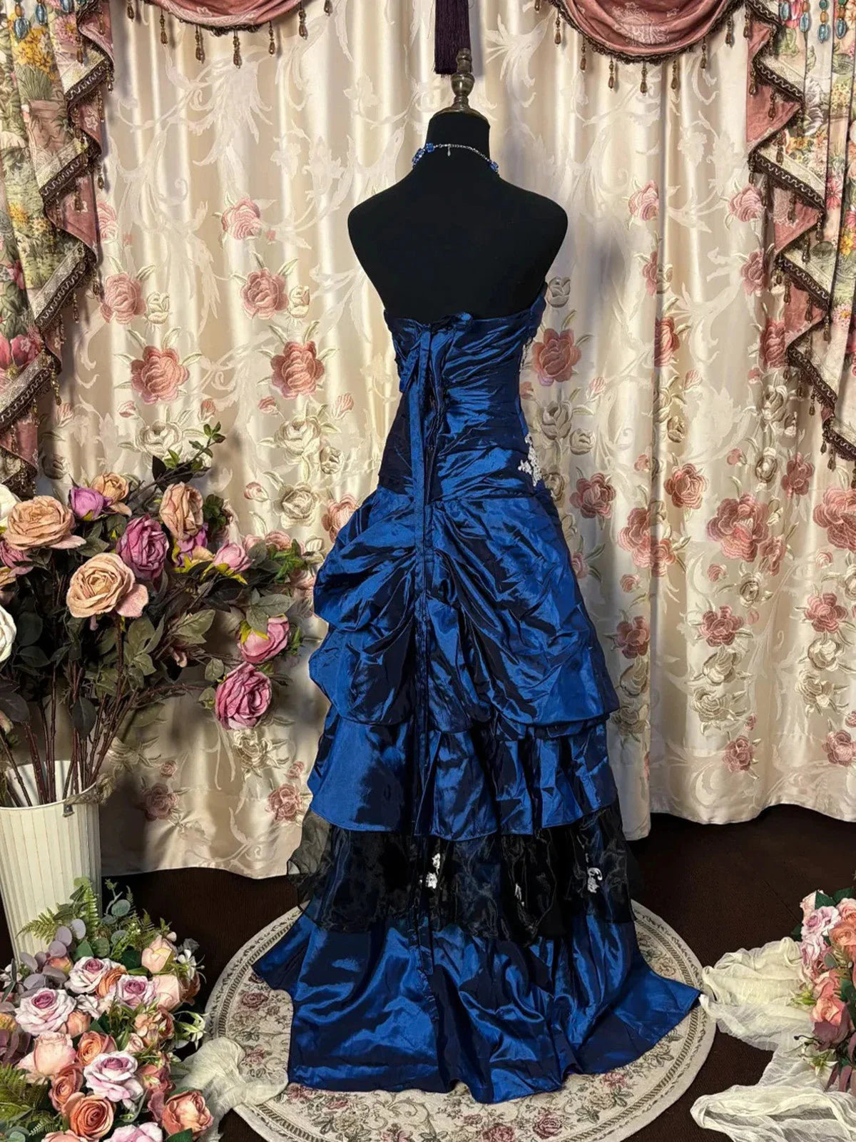 Robe de bal bustier violette en satin avec appliques, robe de soirée formelle J9413