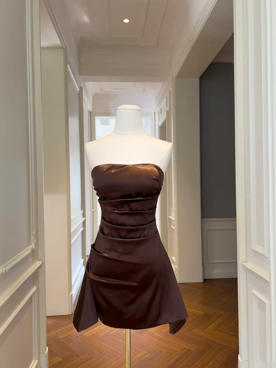 Brown Satin A Line Mini Homecoming Dress J10274