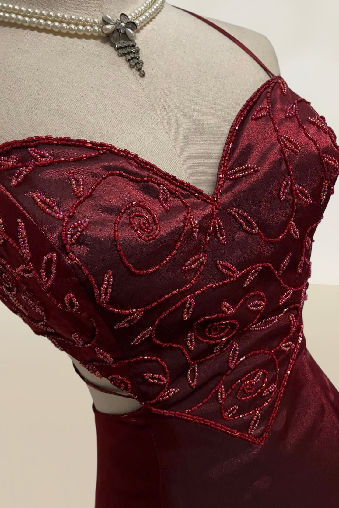 Burgundy Mermaid Beaded Prom Dress Open Back Evening Dress J10243