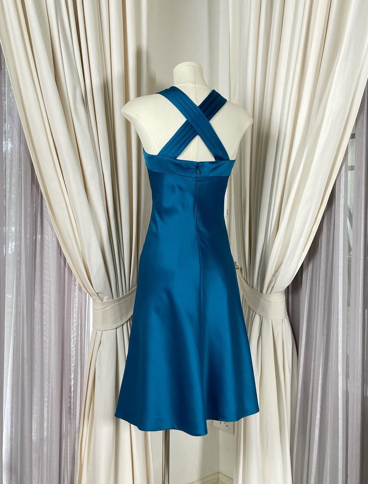A Line Blue Satin Homecoming Dress Formal Party Gown J8542