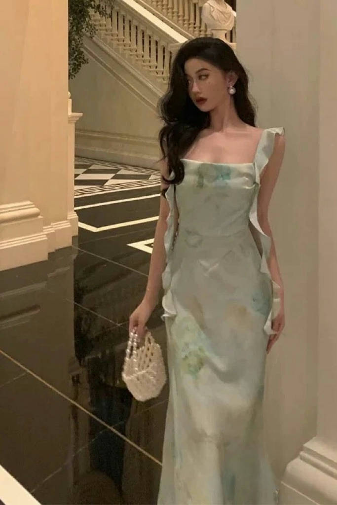 A Line Green Date Night Dress Prom Dresses Ruffles Party Dress Birthday Outfits L23