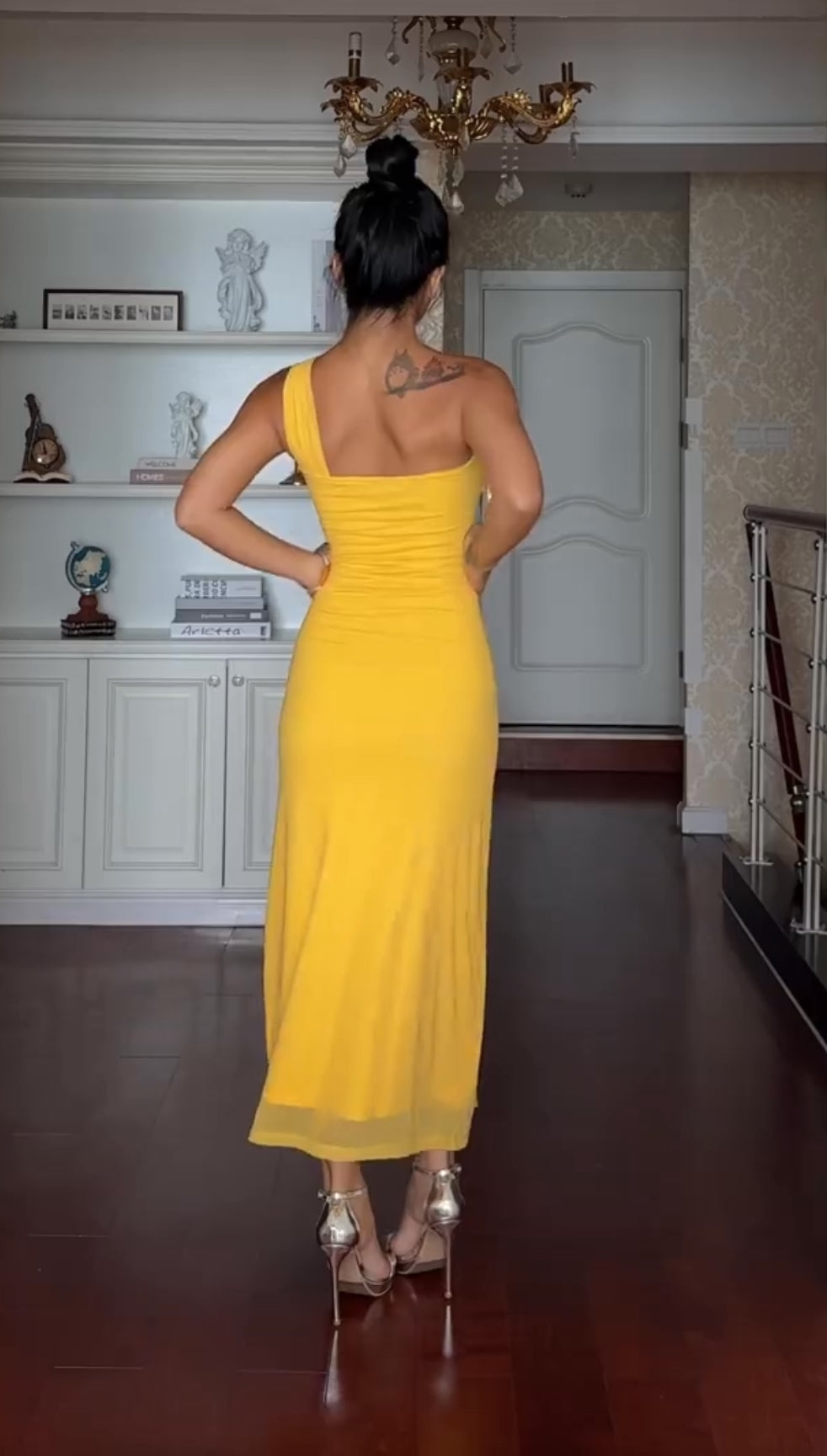 Robe fourreau jaune pour bal de promo, robe d'invitée de mariage J7256