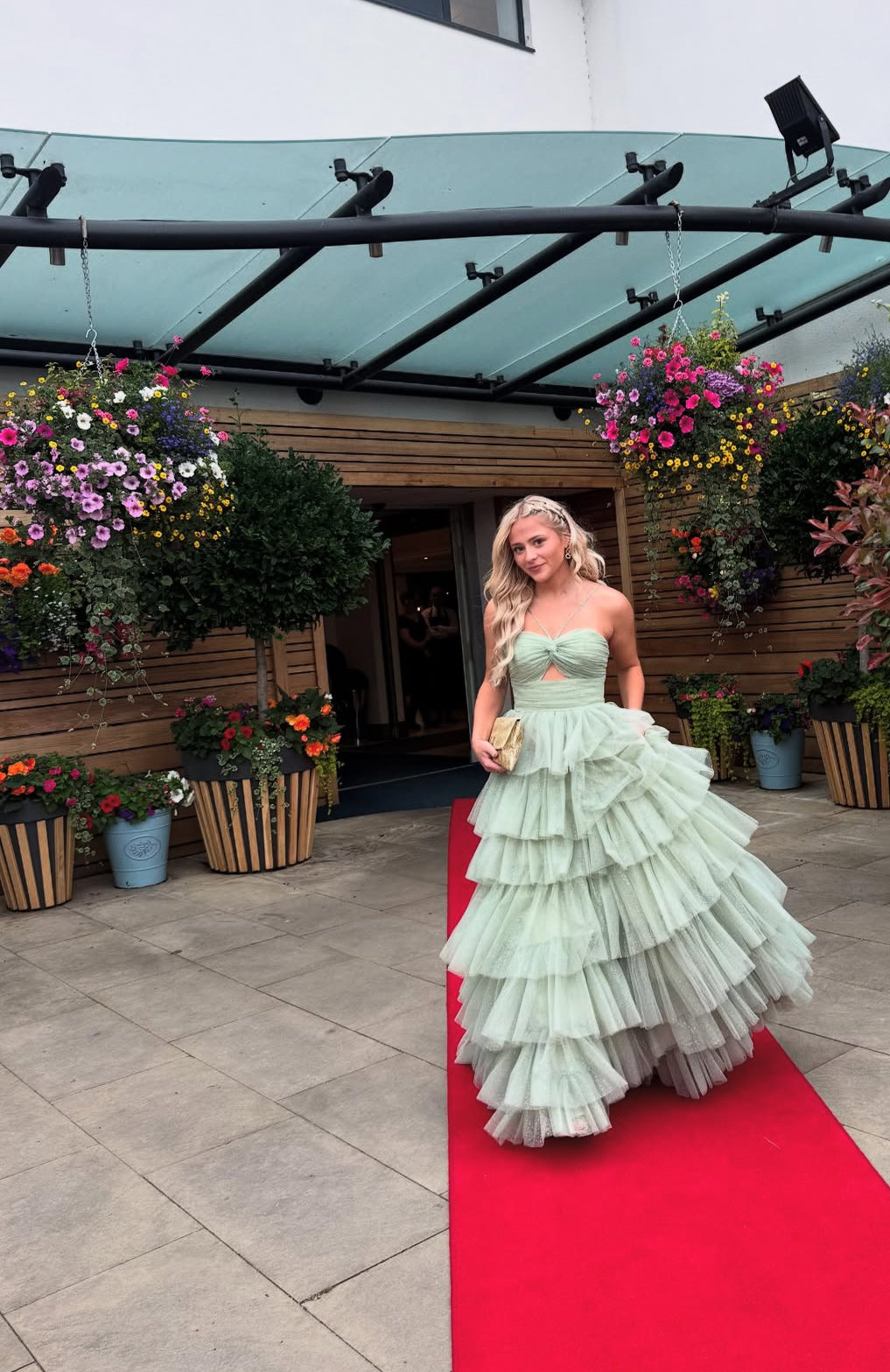 A Line Green Long Prom Dress Tiered Graduation Dress J7896