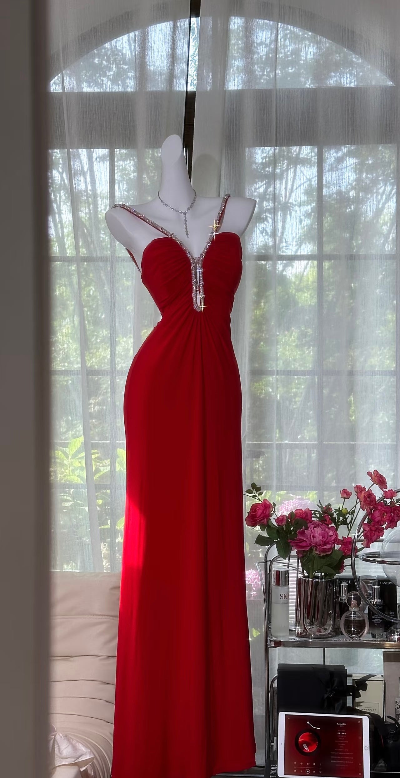 Rotes sexy Abendkleid, formelles Partykleid, Ballkleid J7064