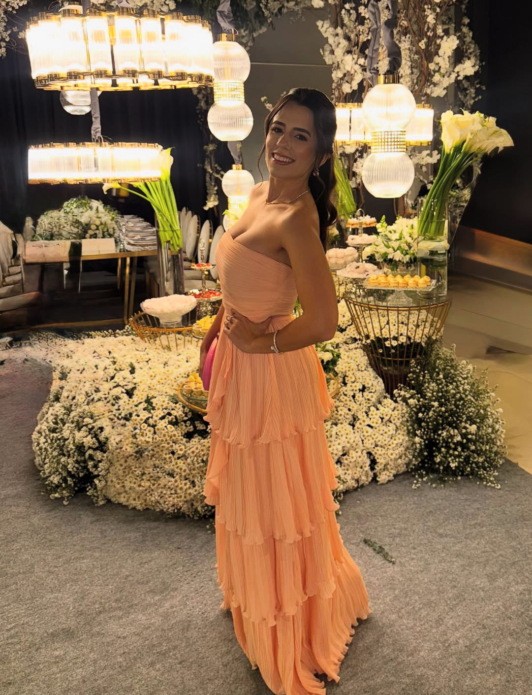 Strapless A Line Pleated Long Prom Layered Graduation Dress J8062