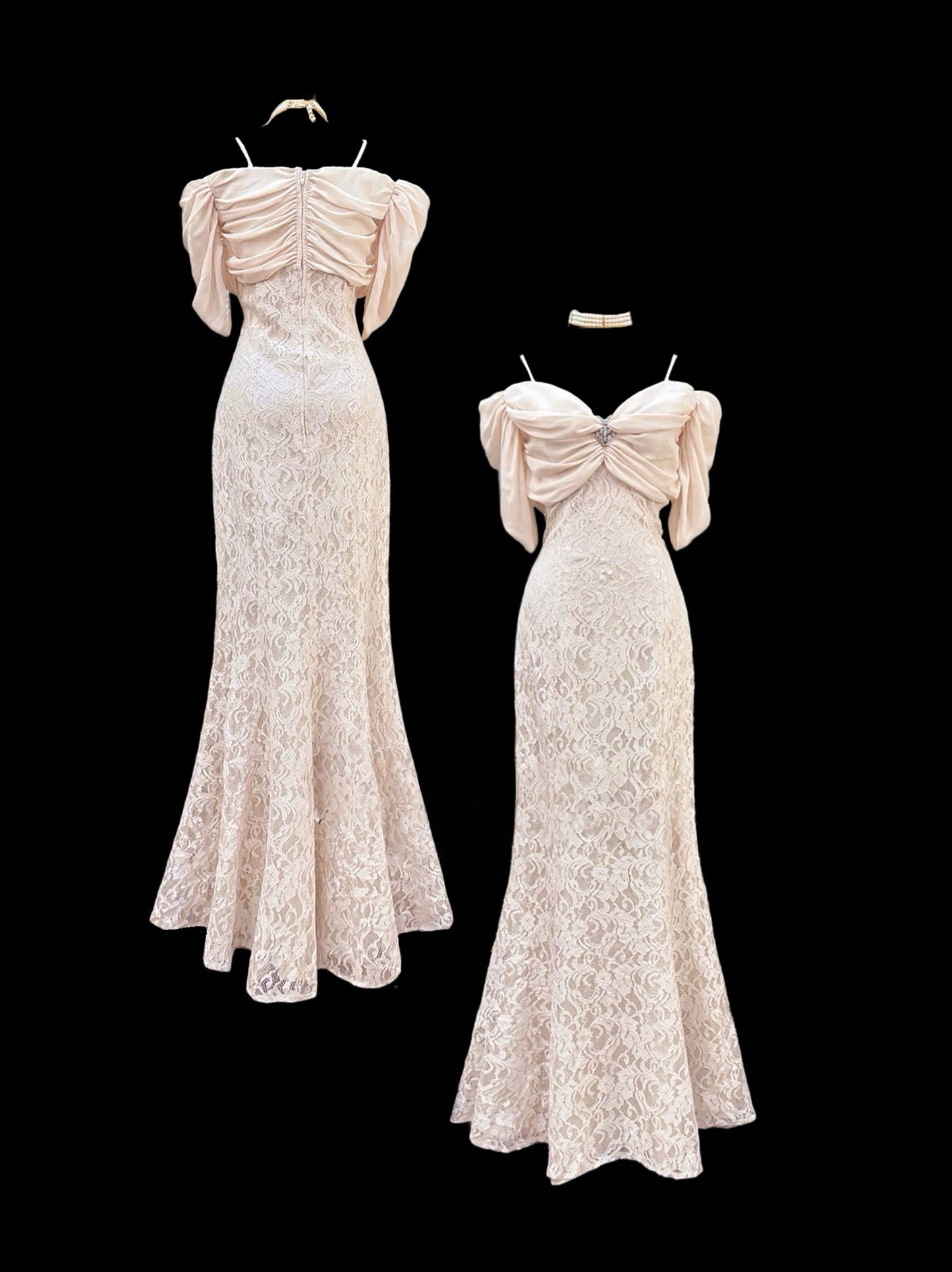 Off Shoulder Mermaid Lace Long Prom Dress Formal Evening Dress J8426