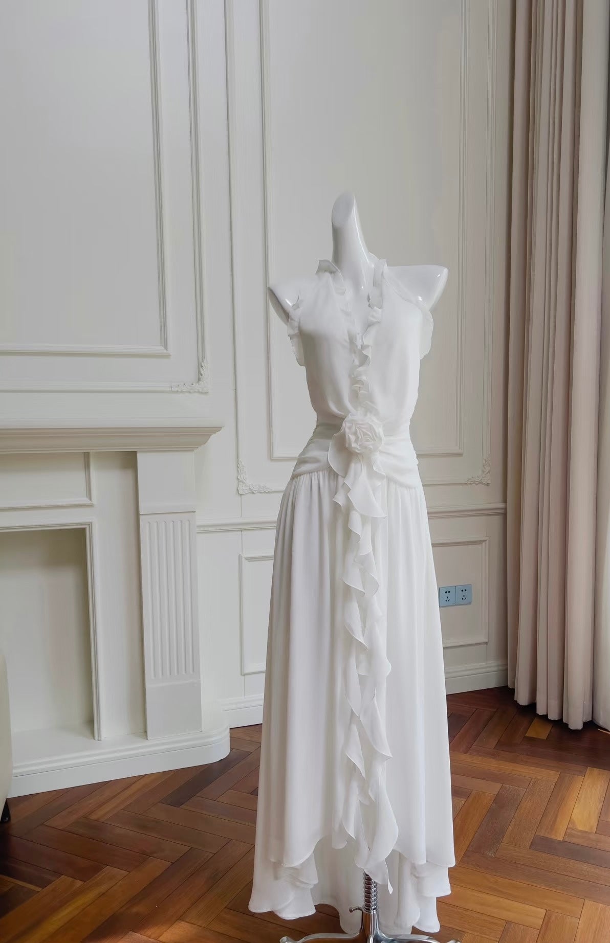 Neckholder V-Ausschnitt A-Linie Formelles Partykleid Rüschen Ballkleid J7165