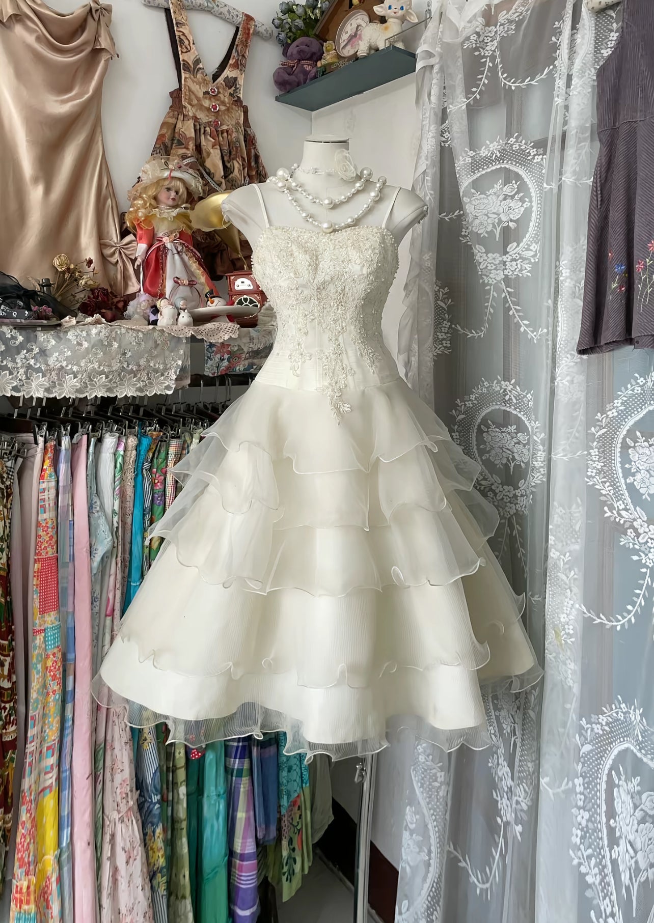 Spaghetti Straps Applique Short Homecoming Dress Layered Prom Party Dress J8499