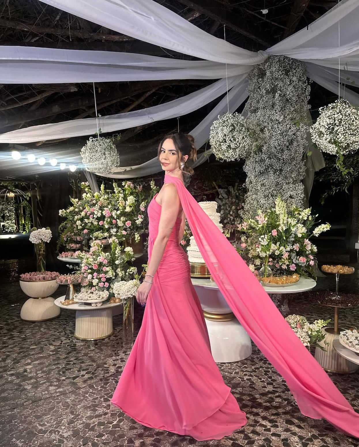 Strapless Pink Chiffon Long Prom Dress Elegant Graduation Dress Wedding Guest Dress J8055