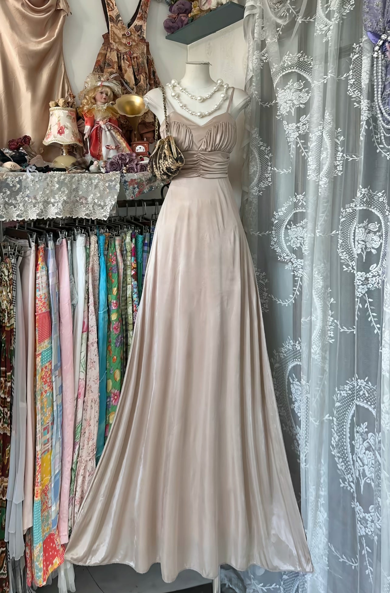 Spaghetti Straps A Line Long Prom Dress Satin Formal Gown J8516