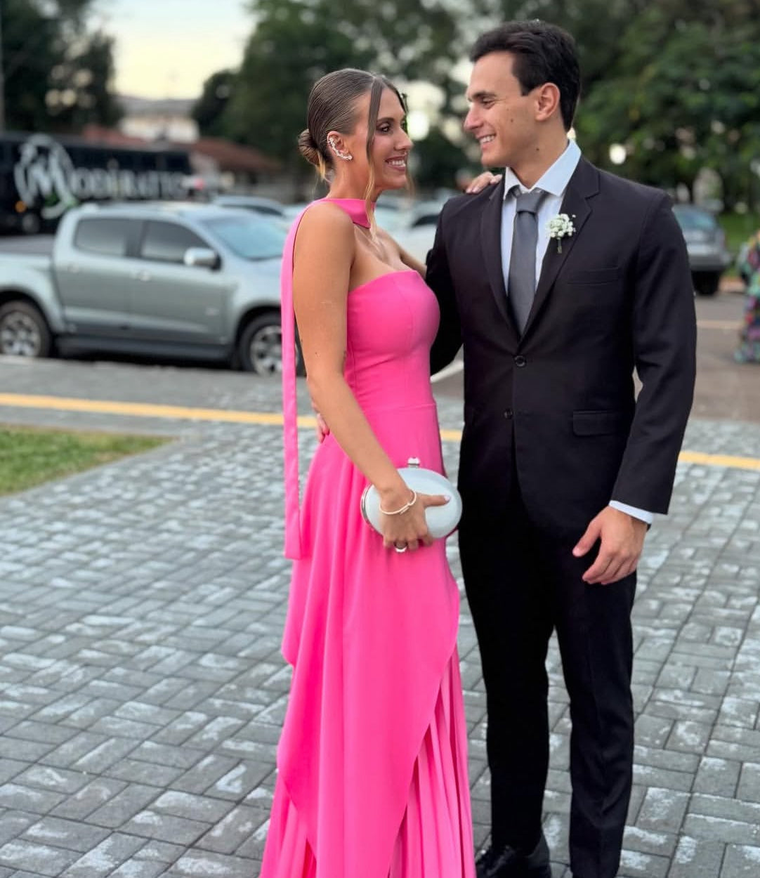 Strapless A Line Wedding Guest Dress Hot Pink Formal Dress J7030