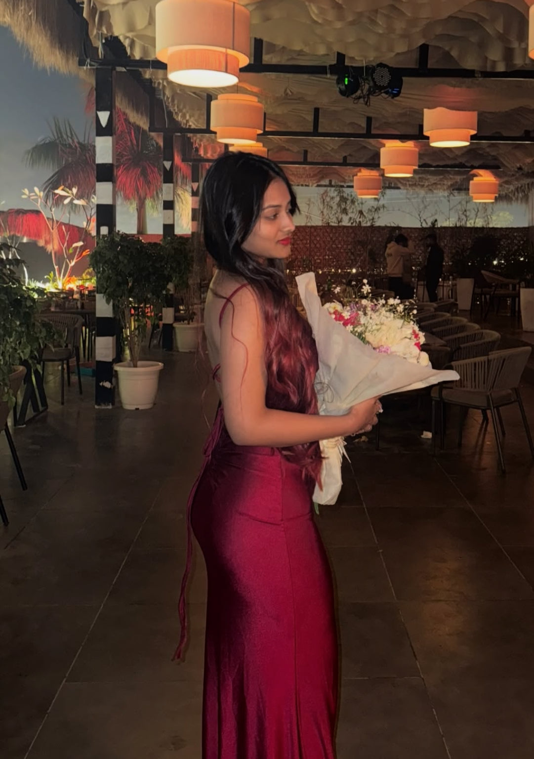 Burgunderrotes Ballkleid mit Spaghettiträgern, formelles Abendkleid, Partykleid J7081
