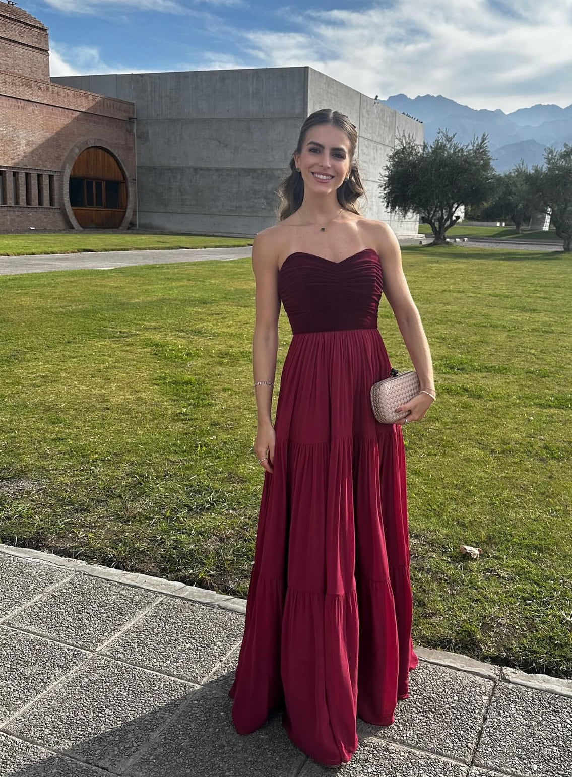 Sweetheart A Line Burgundy Wedding Guest Dress Formal Evening Party Prom Dress J7178