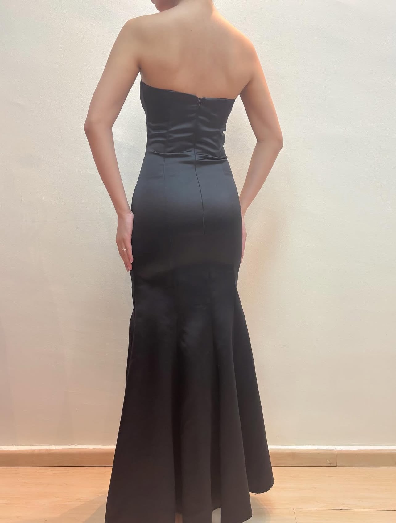 Robe de bal longue sirène sans bretelles, noire, tenue de soirée formelle J8558