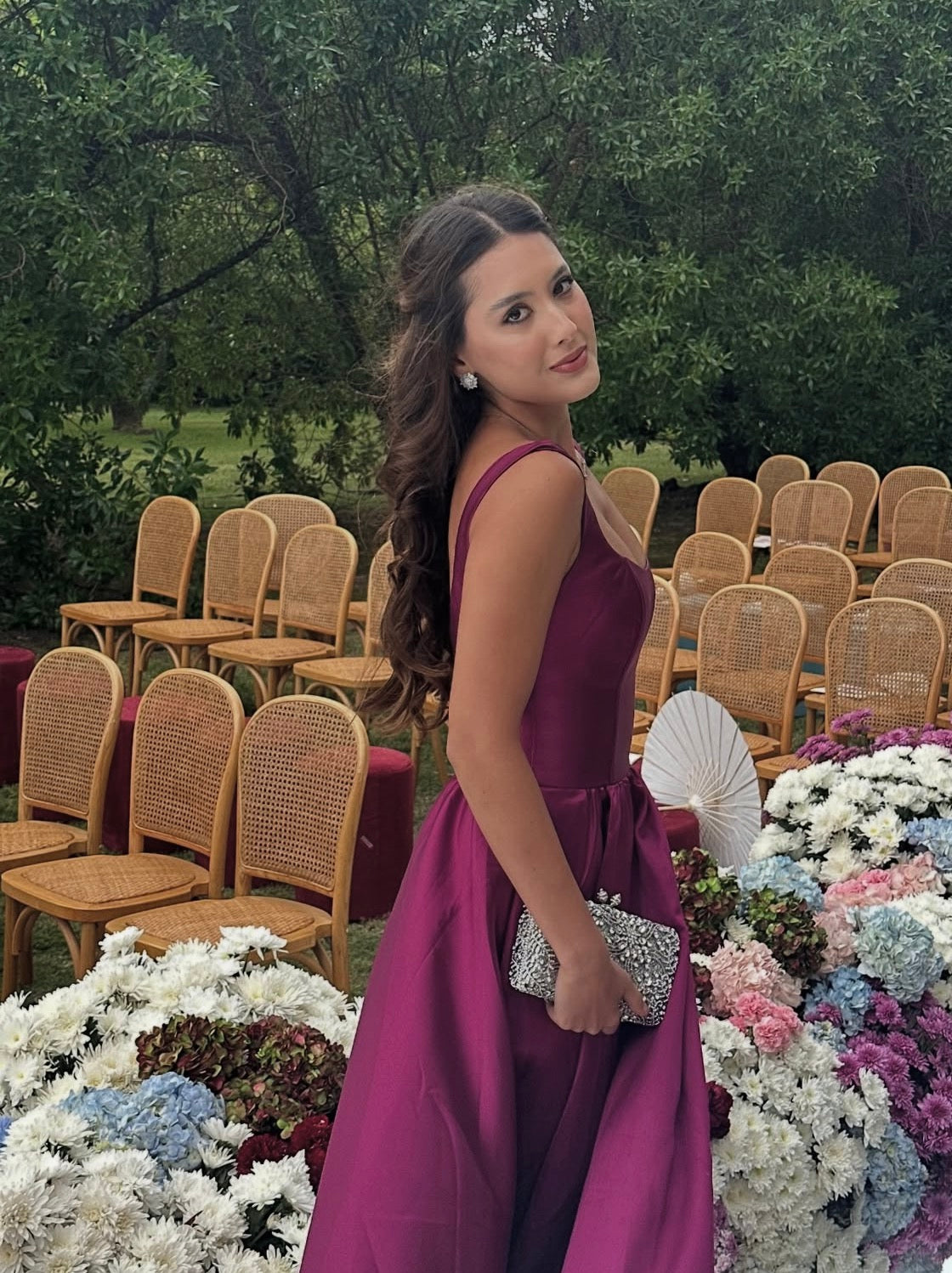 Trägerloses silbernes Vintage-Abendkleid, A-Linie, Geburtstagskleid J9370