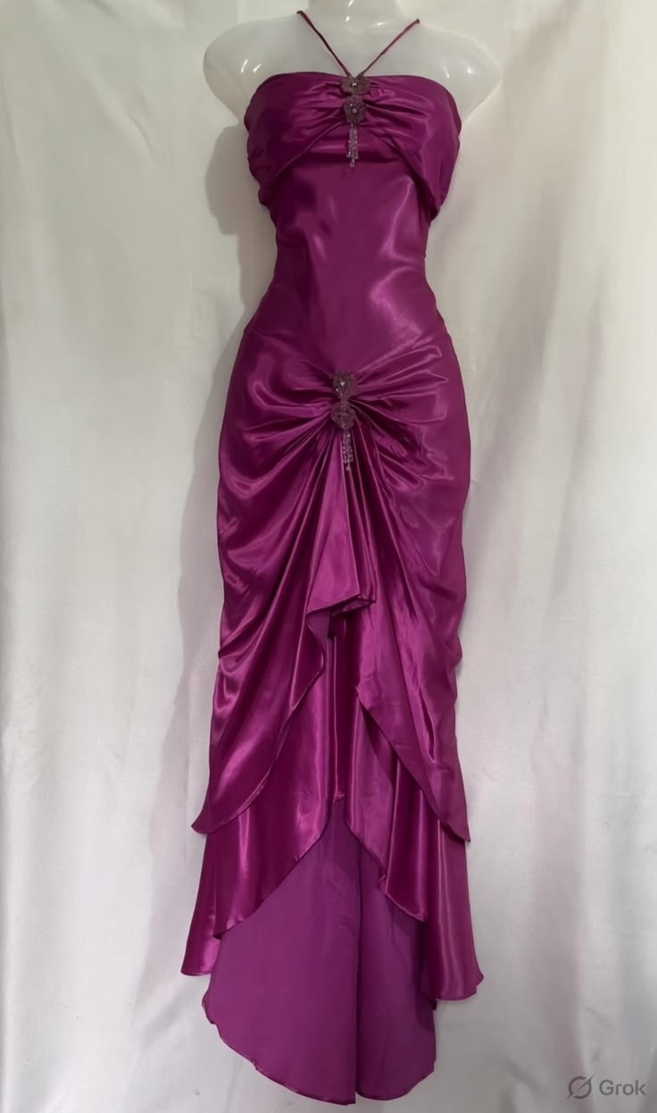 Fuchsia Ruffled Retro Prom Dress Satin Evening Gown J10763