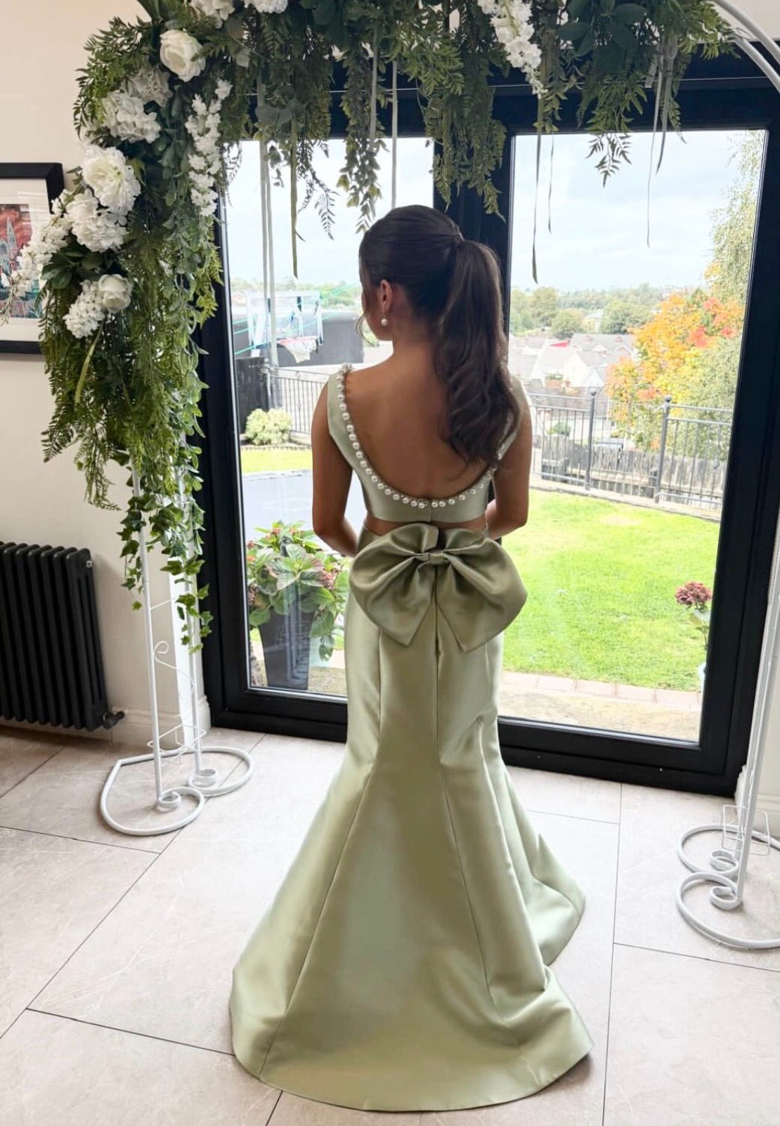 Green Satin Mermaid Prom Dress Formal Wedding Guest Dress J11982