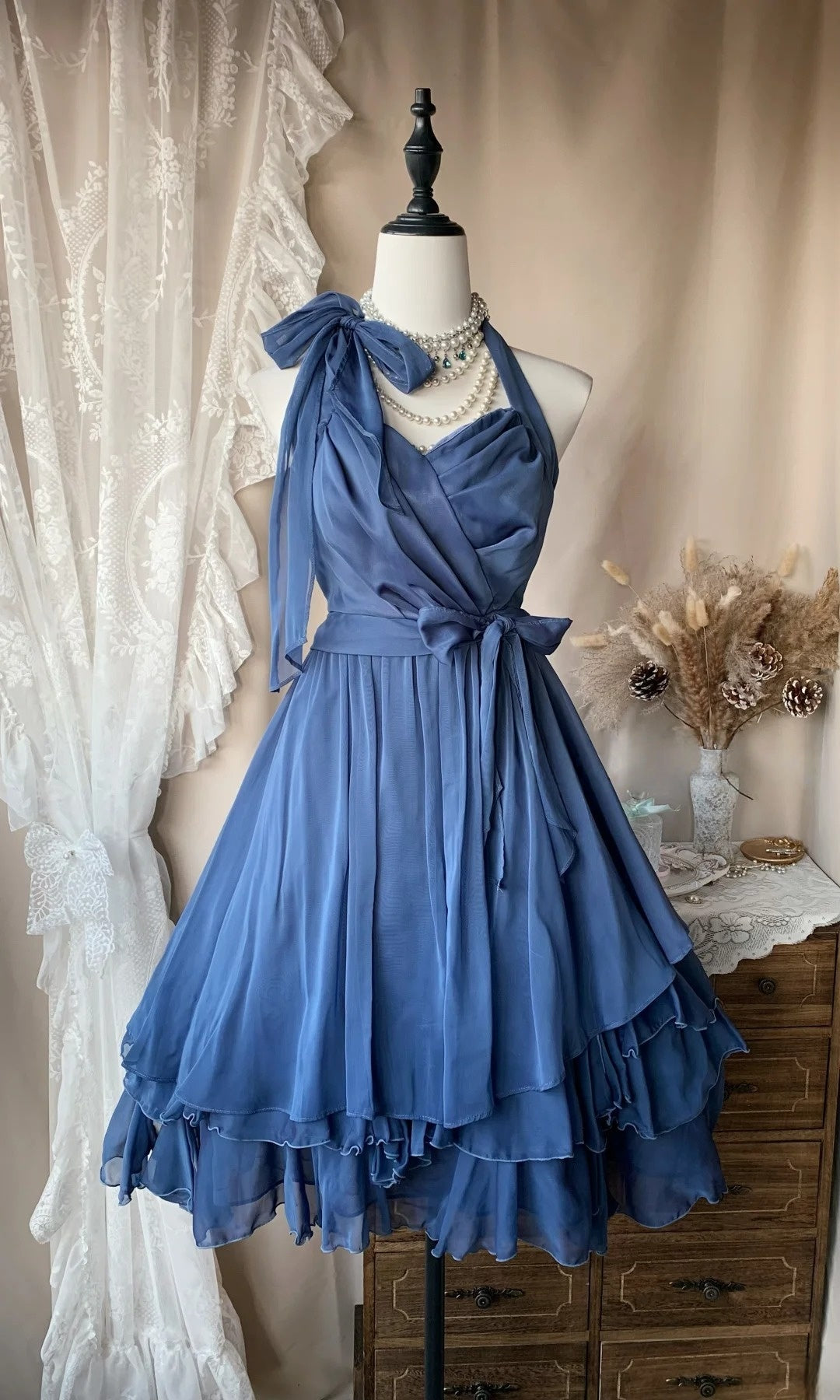 Halter A Line Chiffon Navy Blue Homecoming Dress J10472 – JulyProm