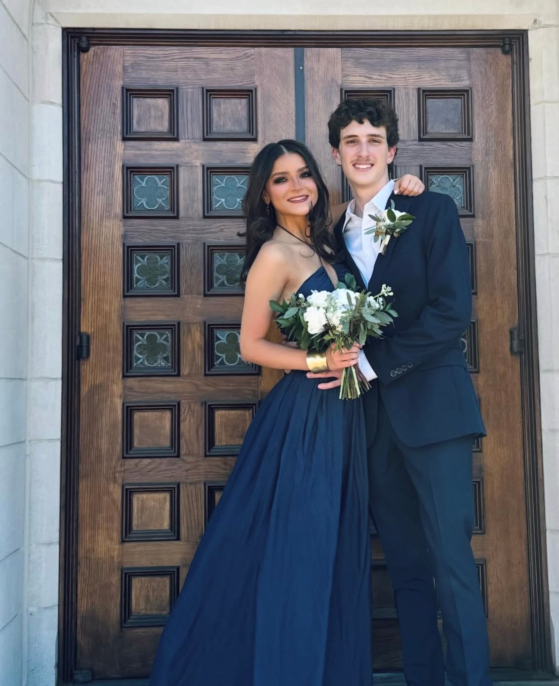Halter A Line Navy Blue Prom Dress With Slit Formal Wedding Guest Gown J10099