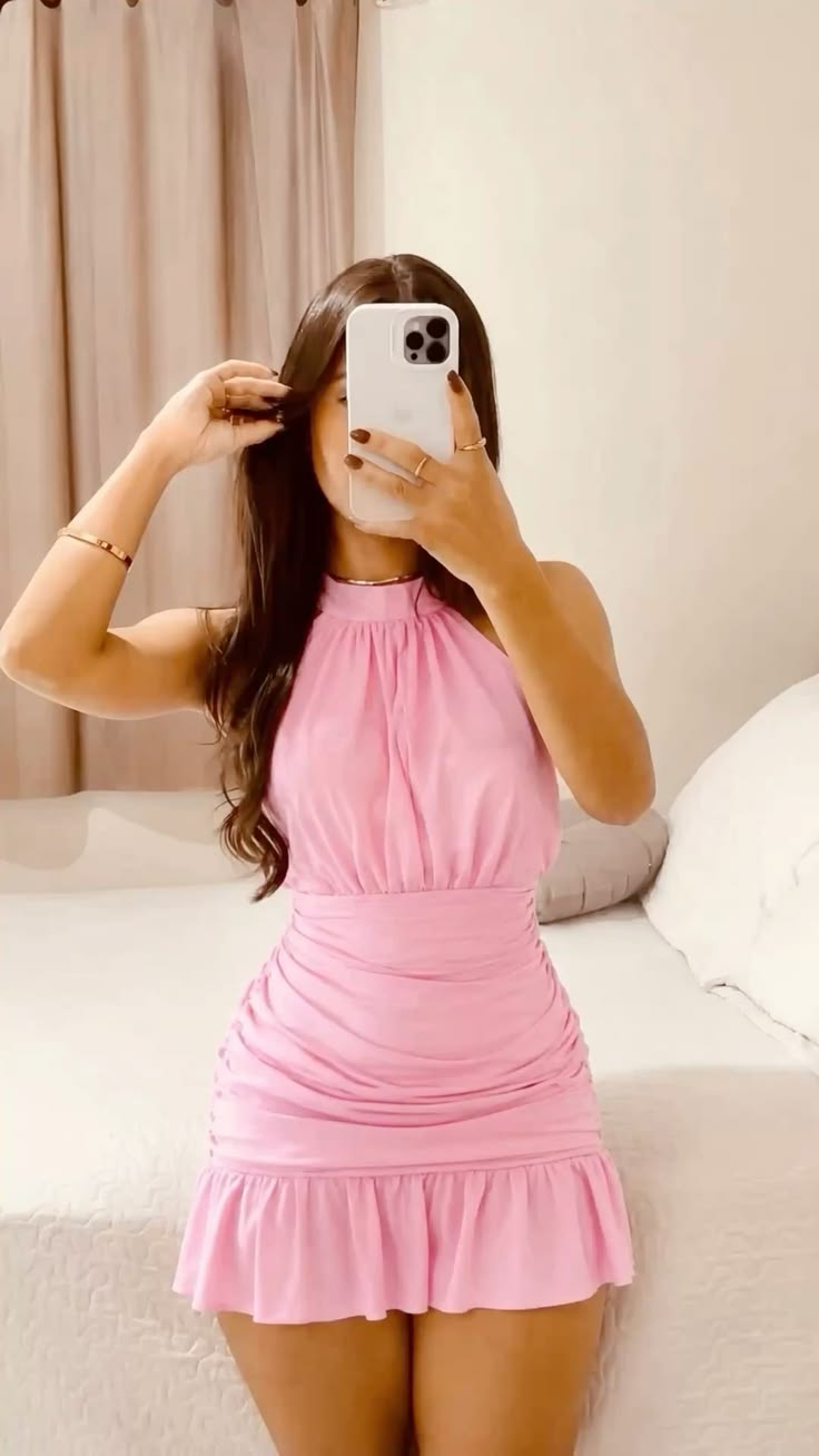 Halter A Line Pink Chiffon Homecoming Dress Short Party Dress J11132