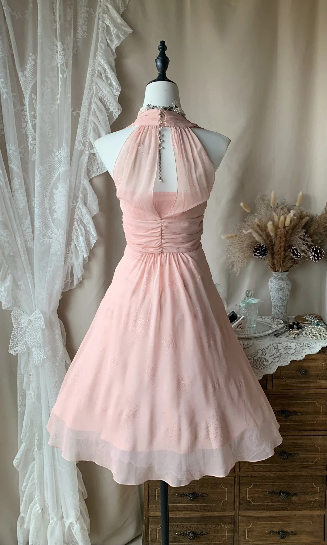 Trägerloses silbernes Vintage-Abendkleid, A-Linie, Geburtstagskleid J9370