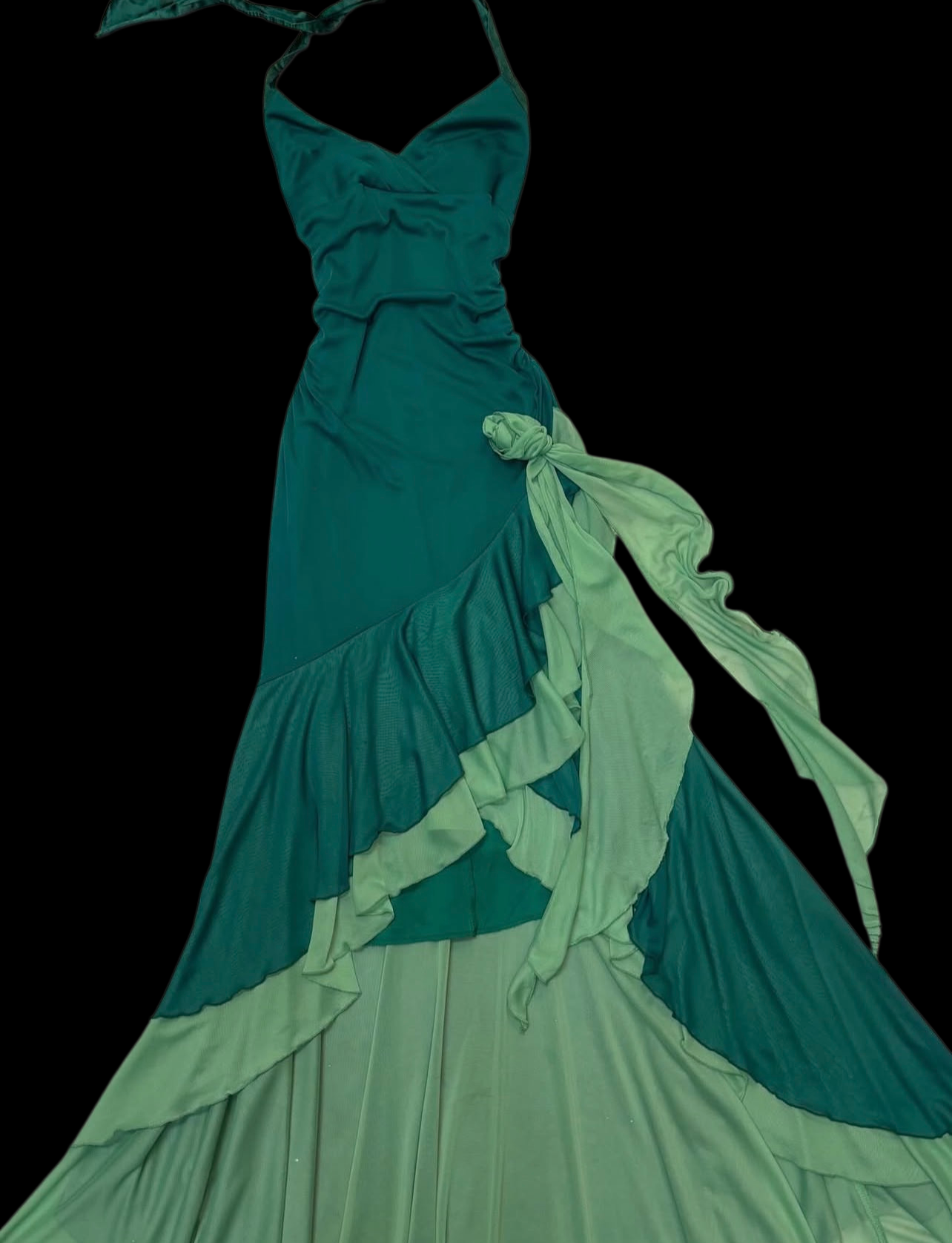 Halter Green Chiffon Ruffled Prom Dress Vintage Formal Dress J9798