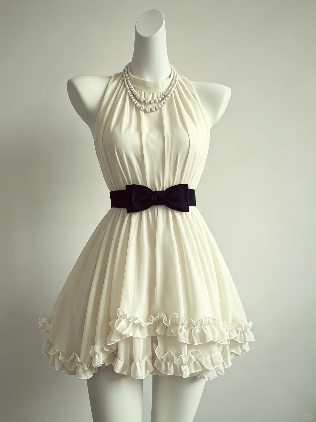 Halter Neck Beige Ruffled Short Homecoming Dress J10828
