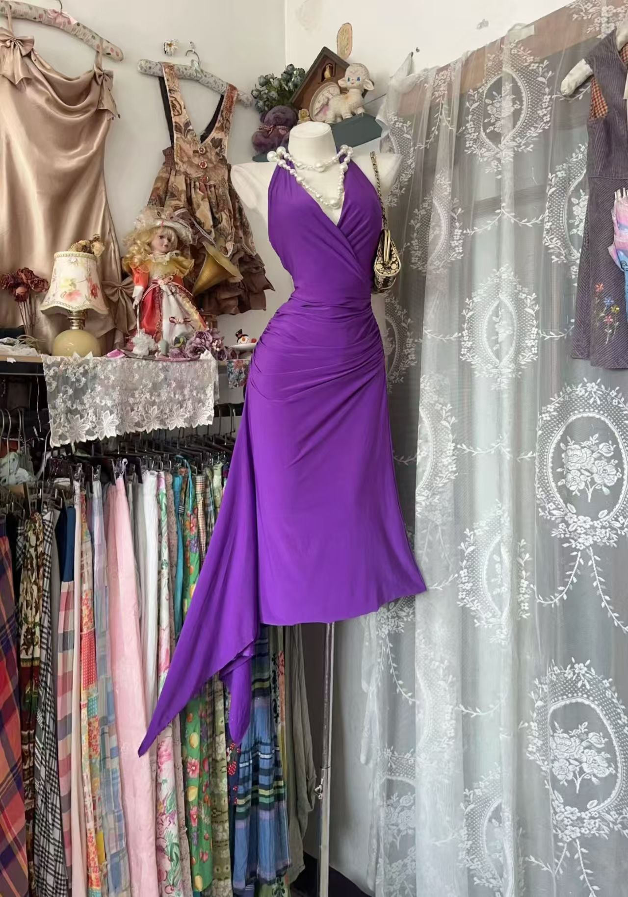 Halter Purple Mermaid Satin Evening Dress Sexy Birthday Dress J10536