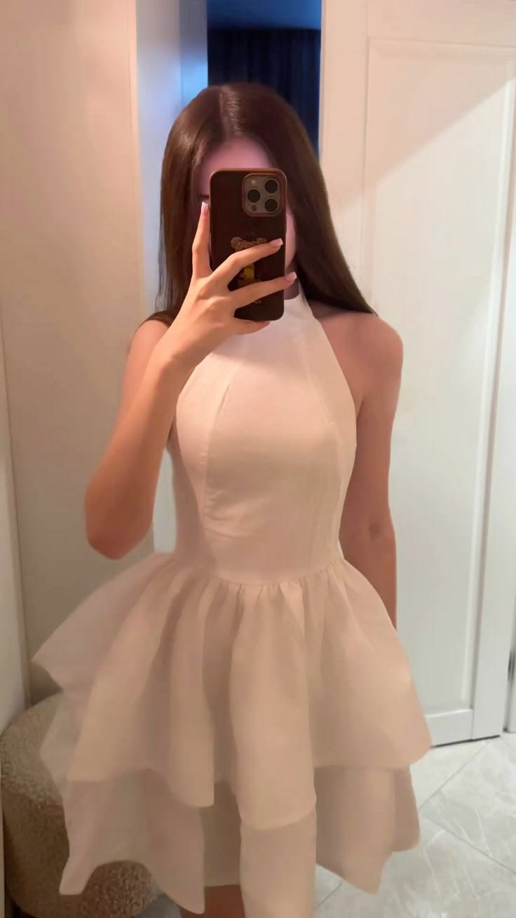 Halter White A Line Birthday Dress Layered Homecoming Dress J11323