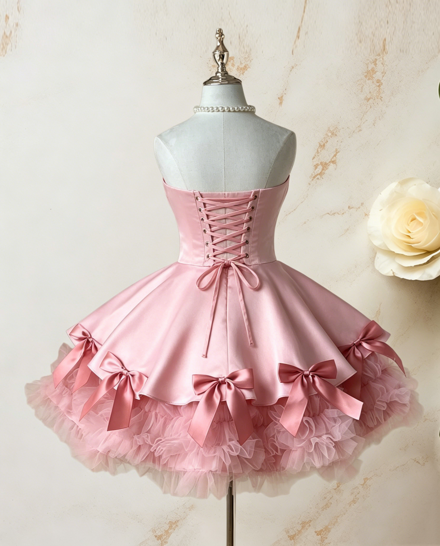 Strapless Pink A Line Birthday Dress Satin Short Party Dress J10240