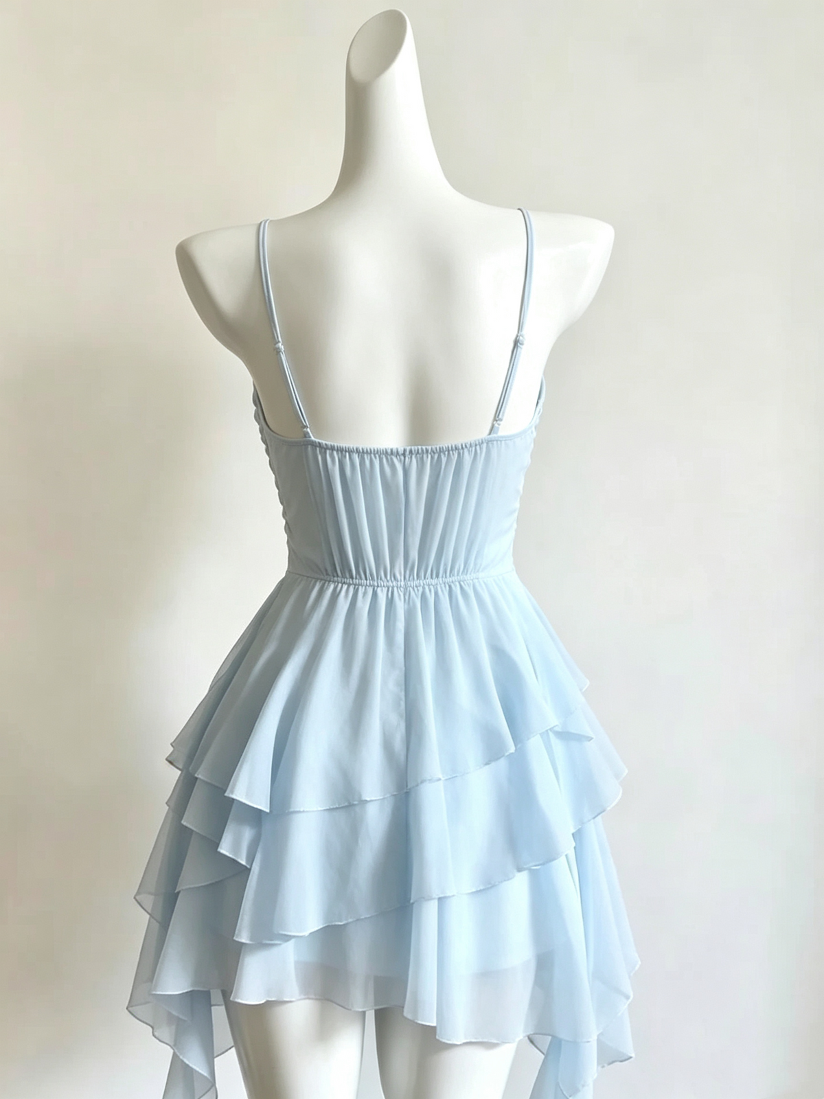 Spaghetti Straps Blue Chiffon Homecoming Layered Party Dress J11387