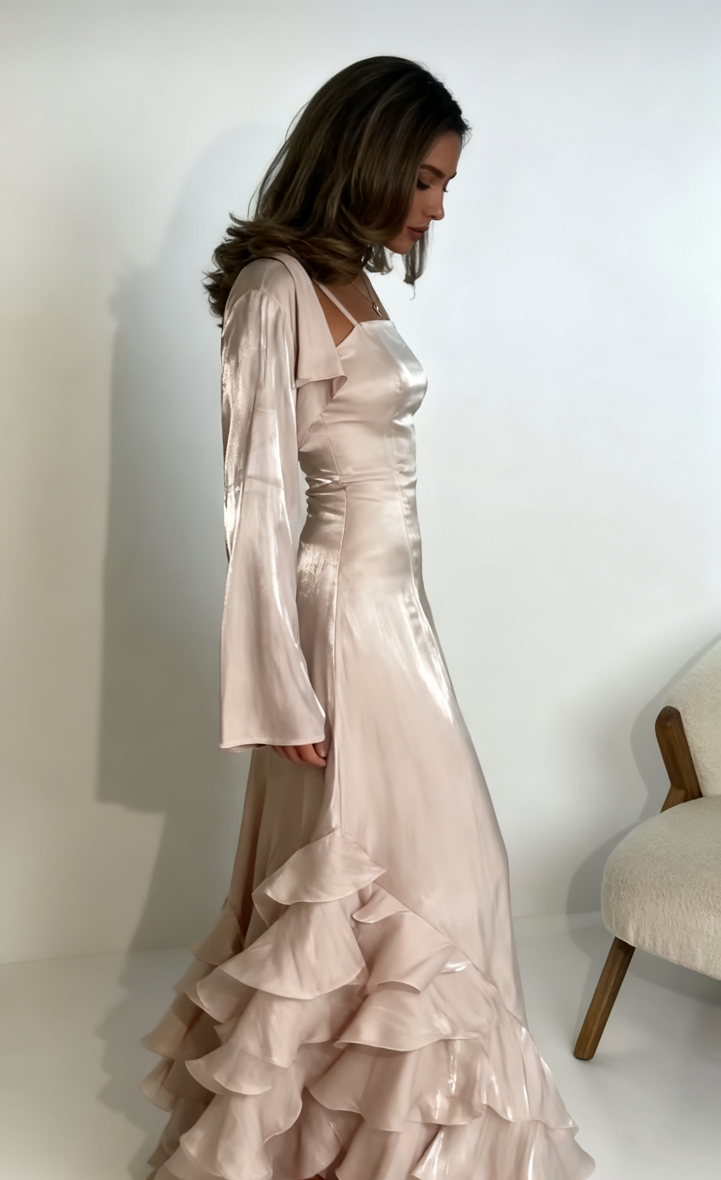 Spaghettiträger A-Linie Rüschen Langes Ballkleid J2846