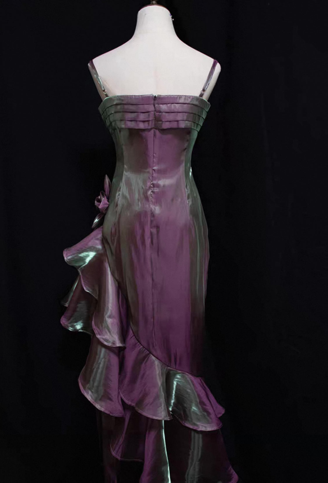 Vintage Spaghetti Straps Purple Mermaid Ruffled Prom Dress J2935